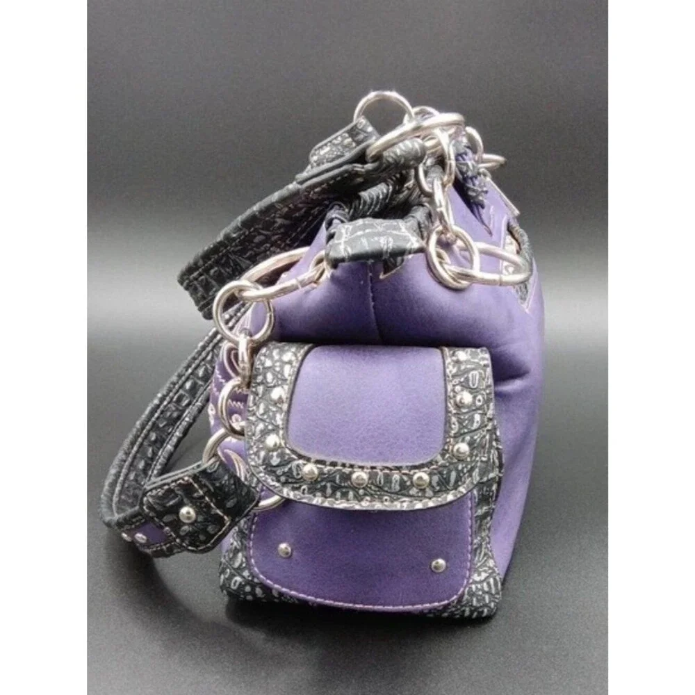 Western Purple Embroidered Paisley Concealed Carry Shoulder Bag